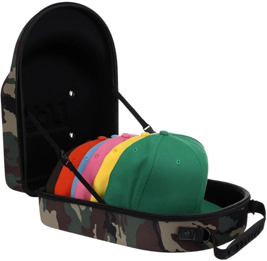 Lids Hat Travel Case – Baseball Cap Carrier for 6 Hats, Durable Camo Exterior with Black Interior, Storage with Handle & Adjustable Shoulder Strap, Hard Hat Organizer for Travel & Closet