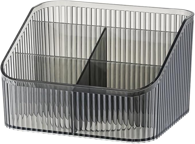 Makeup Organizer Cosmetics Storage Box, Large Capacity Make Up Brush Holder Organizer Vanity Accessories, Bathroom Countertops, Desk Storage Container, Cosmetic Display cases(Gray-L)