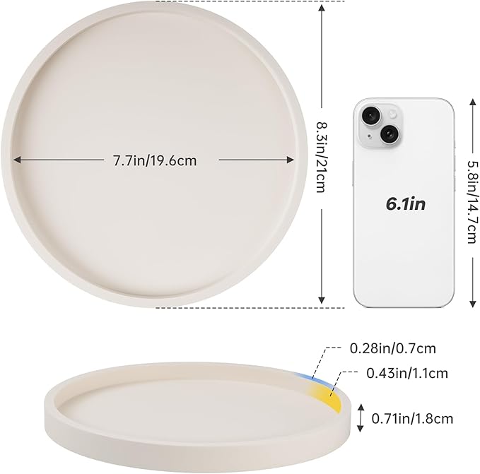 NiHome Thickened Silicone Vanity Organizer Tray for Bathroom Accessories, Kitchen Countertop, Living Room Decor, Multipurpose Shatter-Resistant Round Tray Decor for Candle Perfume Soap Plant (Cream)