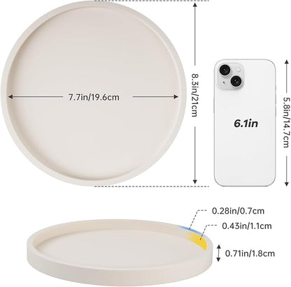 NiHome Thickened Silicone Vanity Organizer Tray for Bathroom Accessories, Kitchen Countertop, Living Room Decor, Multipurpose Shatter-Resistant Round Tray Decor for Candle Perfume Soap Plant (Cream)
