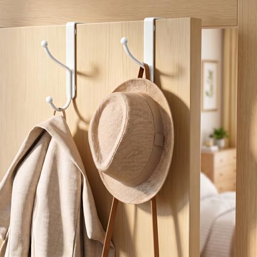niffgaff Over Door Hook 4-Pack, Heavy Duty Door Hanger, Fits Interior Doors 1.4 Inches Thick, Organize Coats, Hats, Towels, and Bags for Entryways, Bathrooms, Bedrooms, and Kitchens, White - Image 2