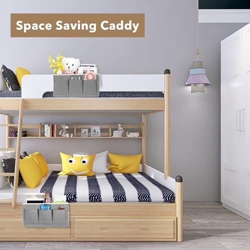 Kanrichu Bedside Caddy Hanging Storage Bag, Organizer Baskets with Pockets for Bunk Bed Accessories, Loft & Dorm Rooms Chair Bed Rails (Gray) - Image 6