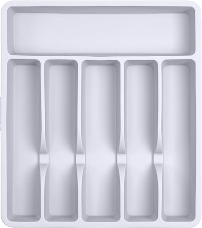 Pantrymade Silicone Silverware Drawer Organizer – Non-Slip Utensil Holder for Kitchen Drawers | Cutlery Tray for Forks, Knives, Spoons & More | Durable, BPA-Free, Easy to Clean – White
