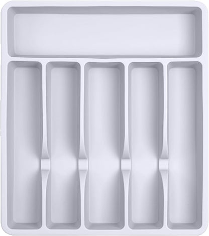 Pantrymade Silicone Silverware Drawer Organizer – Non-Slip Utensil Holder for Kitchen Drawers | Cutlery Tray for Forks, Knives, Spoons & More | Durable, BPA-Free, Easy to Clean – White