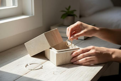Travertine Cube Container with Lid, 50/50 Box, Natural Stone Holder, Square Storage for Jewelry, Desk Accessories, Entryway, Key Valet, Bathroom, Cotton Swab, Luxury Modern Home Decor