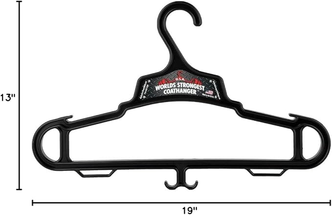 Worlds Strongest Coat Hanger | USA Made | 140 lb Load Capacity | Multipurpose Gear Hanger | Black (24)