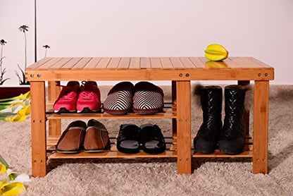 None/Brand Bamboo Shoe Rack with Storage Shelf, Three-Layer Wooden Shoe Rack, can Hold 551 pounds, Very Suitable for Corridor, Bathroom, Living Room and Corridor Entrance (Wood Color(Boots Version))