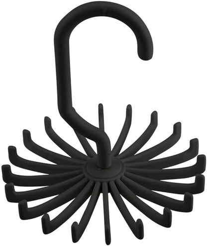 Tie Rack, 360° Rotatable Tie Hanger with 20 Hook Belt Hanger Adjustable Tie Organizer for Men Women Closet(Black)
