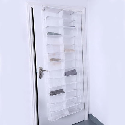 ULTECHNOVO 2pcs over The Door Shoe Organizer with 26 Pockets, White Non-woven Fabric Hanging Shoe Rack for Closet Storage and Space Saving