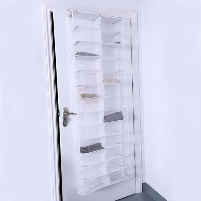 ARTIBETTER 2pcs Over-the-door Shoe Organizer with 26 Pockets White Non-woven Fabric Shoe Storage Rack for Closet Space Saving and Shelf Holder