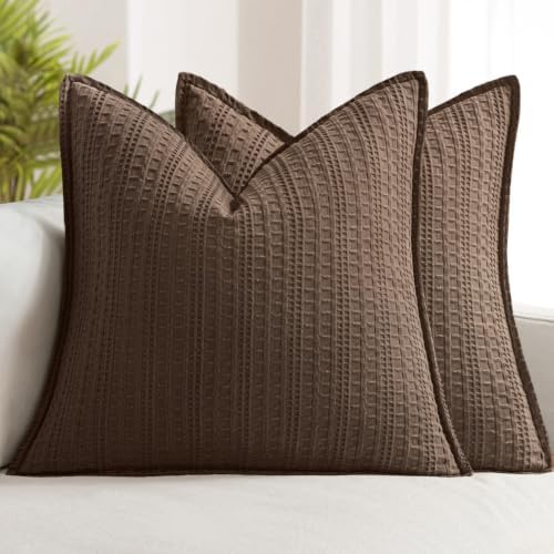 Decorative Waffle Throw Pillow Covers 20x20 Brown 2 Pack by Woaboy