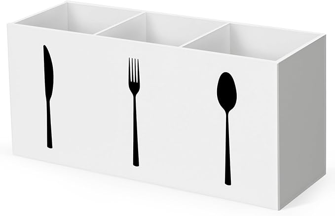 Hxezoc White Acrylic Cutlery Storage Organizer, Plastic Silverware Caddy 3 Section Tableware Holder for Kitchen Indoor Outdoor Decoration Supplies