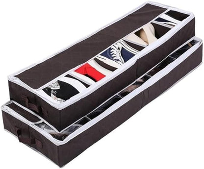 Cabilock Visible Window Foldable Non Woven Shoe Storage Box with Compartments for Home Organization Space Saving Portable Shoe Bag for Dust and Travel Small