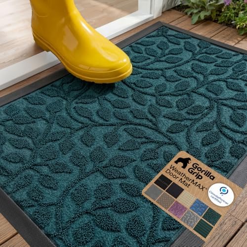 GORILLA GRIP WeatherMAX Door Mat, Indoor Outdoor Use, 29x17, Green Leaves by GorillaGrip