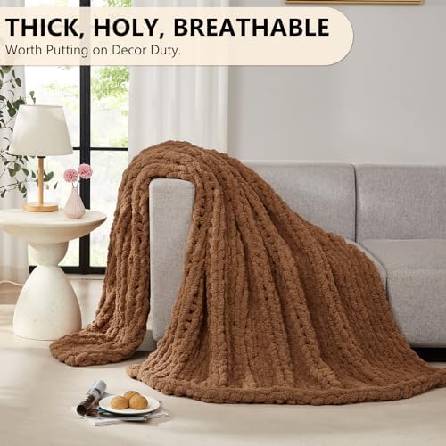 L'AGRATY Chunky Knit Throw Blanket for Couch, 50'' x 60'' Knit Throw, Brown - Image 4