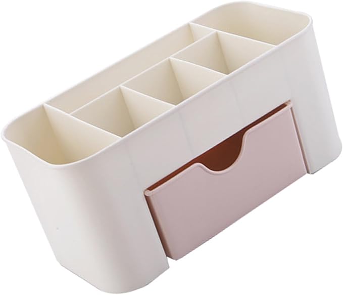 Tabletop Cosmetic Organizer, Spacious Plastic Jewelry Storage Box with Drawer Multicompartment Makeup Display Case for Dressing Table Bathroom