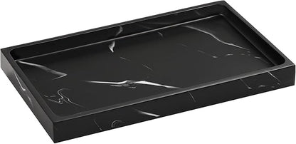 Luxspire Bathroom Vanity Tray, Resin Dresser Jewelry Ring Dish Tank Storage Kitchen Sink Countertop Organizer Plate Holder for Perfume Candles Soap Towel Plant Bathroom Accessories, M, Matte Ink Black