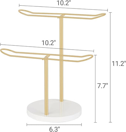 Dahey Headband Holder Organizer Metal 2-Tier Hair Hoop Display Stand Headband Organizer Storage Hair Ropes Accessories Bracelets Bangles Bedroom College Dorm Decor for Girls Women, Gold