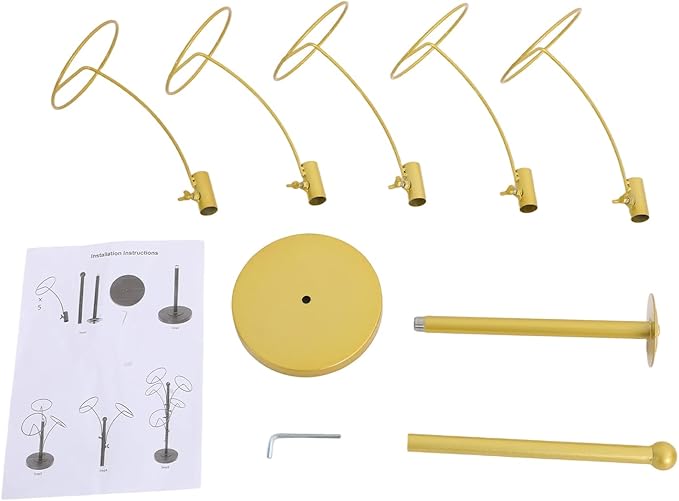 DYRABREST 5 Round Hooks Hat Stand, 28" H Metal Hats and Wigs Display Rack with Adjustable Hooks, Baseball Cap Organizer Headwear Rack for Home Closet Retail Store (Gold, 5 Hooks)