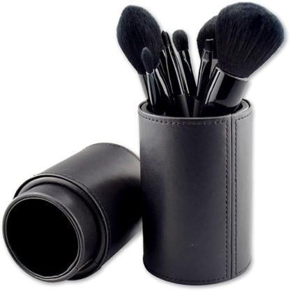 UPSTORE Portable Makeup Brush Case Black PU Leather Cosmetic Makeup Brush Holder Organizer for Short Brushes Cylindrical Design with Snap Closure 9 x 3.1 inch