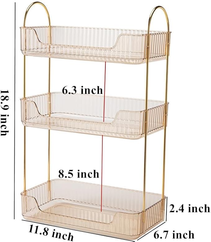 Amber 3-Tier Countertop Vanity Organizer - Skincare & Makeup Shelf for Bathroom Cosmetics, Toiletries, Lotions, Perfumes