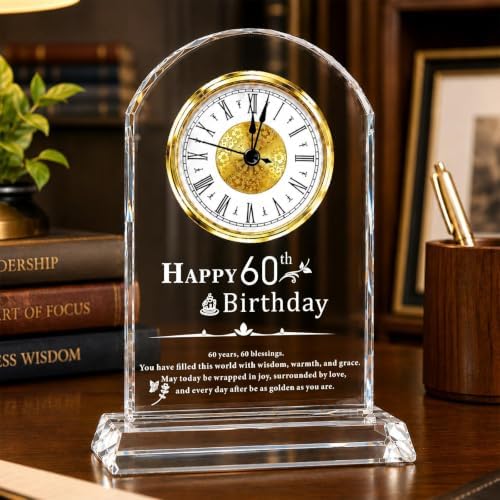 60th Birthday Gifts for Men, Crystal Quartz Desk Clock Keepsake - Image 2