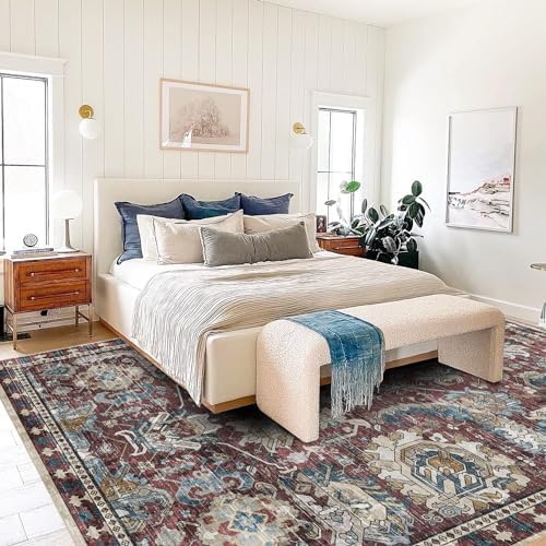 RUGSURE Washable Area Rugs - Perfect for Living Room, Bedroom, Kids Room, Nursery - Stain & Water Resistant Non-Slip, Pet & Child Friendly, Vintage Tribal Area Rugs (Rust and Blue, 4' x 6') - Image 6
