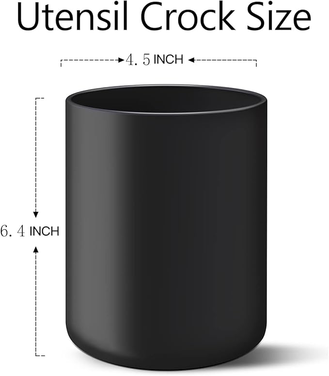 LATCHHOOK Black Kitchen Utensil Holder for Countertop, Matte Ceramic Cooking Utensil Crock for Counter Easy to Clean, Modern Spatula Holder for Farmhouse Décor 4.5×6.4 INCH