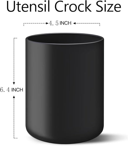 LATCHHOOK Black Kitchen Utensil Holder for Countertop, Matte Ceramic Cooking Utensil Crock for Counter Easy to Clean, Modern Spatula Holder for Farmhouse Décor 4.5×6.4 INCH