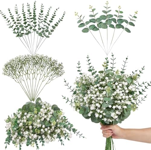 Serwalin 25PCS Mixed Eucalyptus Stems with Baby's Breath Greenery by Serwalin