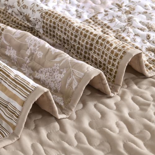 Mybedsoul Beige Boho Quilt King Size, Patchwork Floral Bedding Set - Image 7