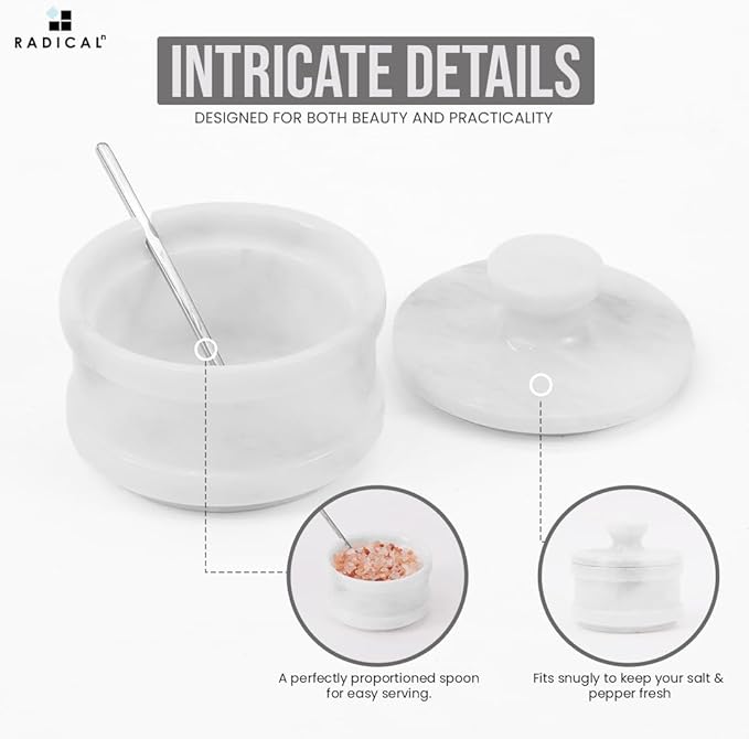 Radicaln Marble Salt Cellar with Lid 4" Inch White Handmade Table Salt Container & Sugar Bowl For Kitchen Countertop, Ideal Salt Dish & Salt Jar for Celtic Salts