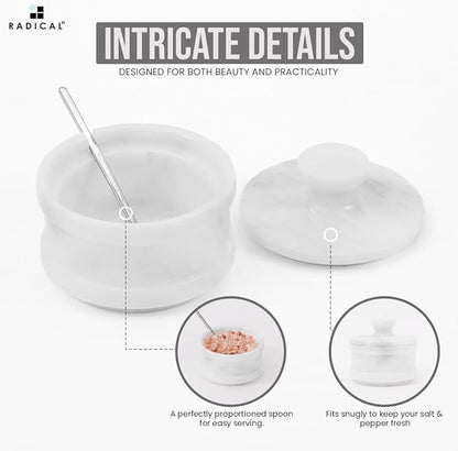 Radicaln Marble Salt Cellar with Lid 4" Inch White Handmade Table Salt Container & Sugar Bowl For Kitchen Countertop, Ideal Salt Dish & Salt Jar for Celtic Salts