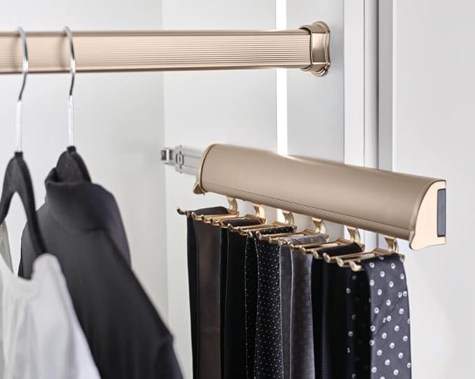 TAG Hardware Designer 15 Hook Full Extension Telescopic Tie Rack Closet Organizer (MATT Gold)
