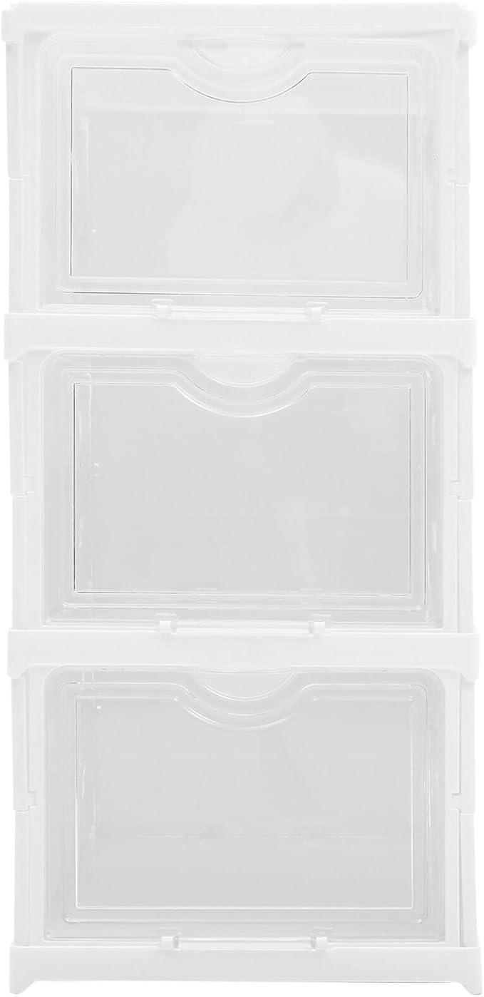 BESPORTBLE Stackable Shoe Storage Boxes with Lids Foldable Multi-layer Shoe Organizer Cabinet for Home Closet 3 Layers