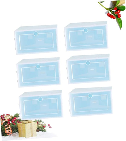 6PCS Stackable Transparent Shoes Storage Box Large Blue Thicken Plastic Shoe Organizer for Closet Entryway Under Bed Storage Container