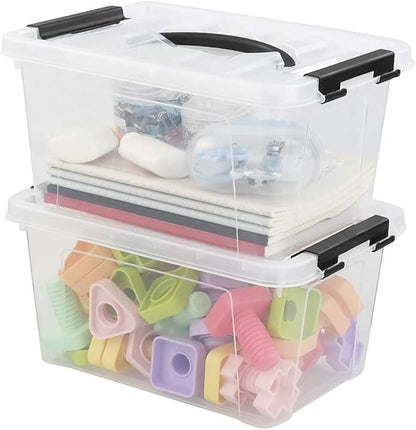 Pekky 6 Quart Storage Box with Handle and Latching Fresh Design, Small Toy Organizer Bin, Set of 2
