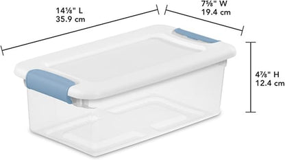 Sterilite 24-Pack Latching Box, Under Bed Storage Bins with Lids, Clear Plastic, 6 Quart - Heavy-Duty Organizing Containers for Closet, Bathroom, and Office