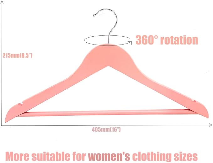 20 Pack Pink Clothes Hangers Slim Wood Hangers Coat Hangers for Closet,Clothes Hanger with Extra Smooth Finish,Precisely Cut Notches for Shirt Suit Dress Women Home Kids (Pink)