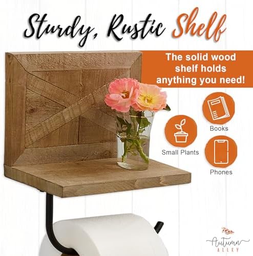 Autumn Alley Farmhouse Toilet Paper Holder with Shelf - Stunning Barn Wood Farmhouse Bathroom Decor for Wall – Expertly Inlaid Wood with Matte Black Bar for Rustic Bathroom Décor for Western Bathroom - Image 3