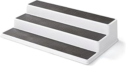 Copco 3-Tier Non-Skid Spice Rack Organizer for Kitchen Cabinet or Pantry, 15-Inch Tiered Shelf, White/Gray, Slip-Resistant Design for Jars and Bottles