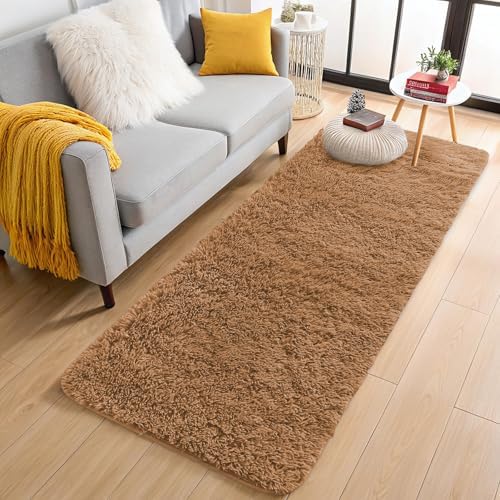 OLANLY 2x5 Machine Washable Runner Rugs for Hallway, Soft Fluffy Shaggy Bedside Rugs for Bedroom, Living Room, Indoor Floor Carpet for Kids Girls and Boys, Nursery Rooms, Home Decor Aesthetic, Khaki by OLANLY