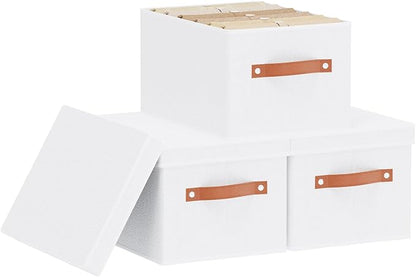 Fabric Storage Boxes with Lids, 7.1 x 9.1 x 13 Inch Clothes Bins for Shelves, Closet Organizers for Organizing with Handles, White, 3-Pack