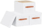 Fabric Storage Boxes with Lids, 7.1 x 9.1 x 13 Inch Clothes Bins for Shelves, Closet Organizers for Organizing with Handles, White, 3-Pack