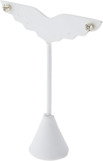 Plymor White Faux Leather Wing Shaped, Three Pair Earring Display Stand, 3" W x 1.25" D x 4.75" H (Pack of 12)