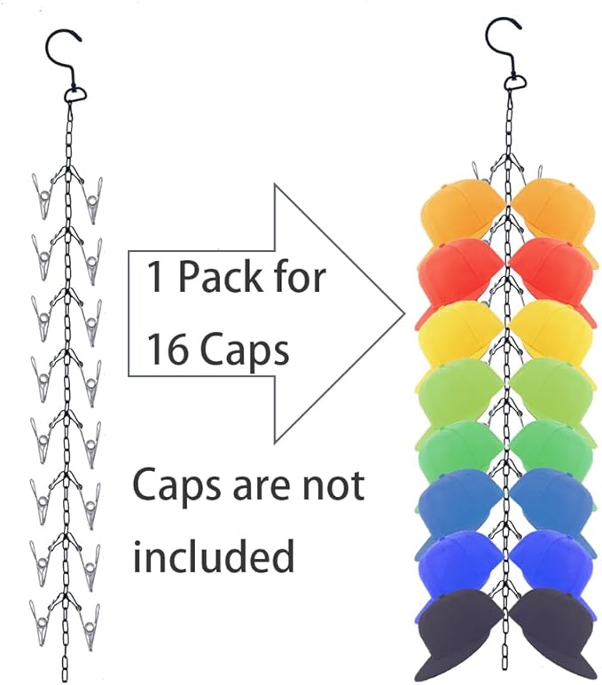 Hat Rack for Baseball Caps Adjustable Hanging Hat Organizer Metal Chain Hat Holder Hat Storage Cap Keeper Hanger for Closet (1)