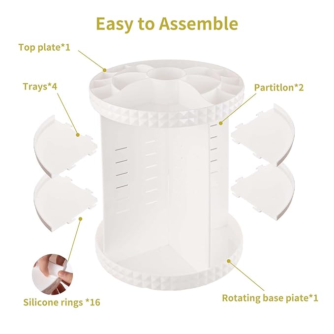 V-HANVER 360 Rotating Makeup Organizer Perfume Organizer White Cosmetic Storage Display Case Large Capacity Acrylic Beauty Holder Adjustable Partition Height for Bedroom Dresser or Bathroom Vanity