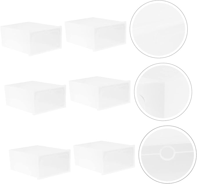 VALICLUD 6PCS Thickened Transparent Stackable Shoe Boxes Small White Plastic Shoe Storage Organizers with Clear Doors for Closet Entryway and Cabinet Use