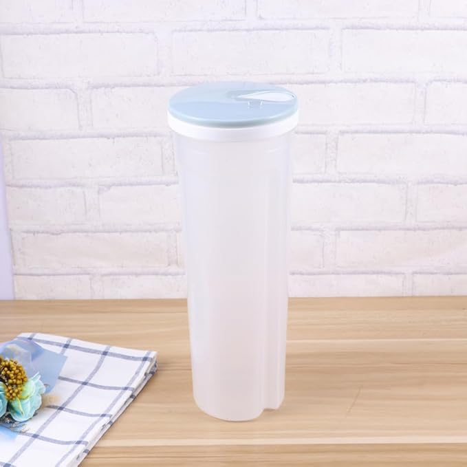 SHOWERORO Clear Plastic Noodles Container with Rotating Lid Multifunctional Food Storage Box for Grains Cereal Beans Nuts Spaghetti Light Blue