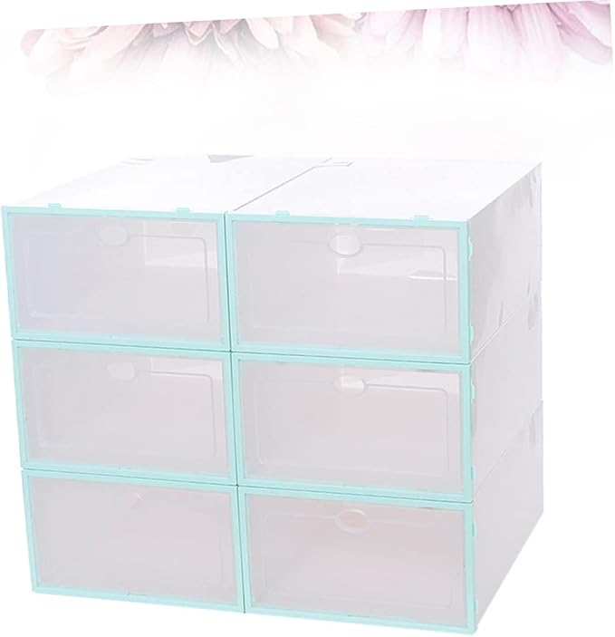 6pcs Stackable Shoes Storage Box Plastic Shoe Container for Men Sky-blue for Organizing Closet and Spaces